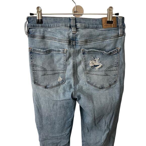American Eagle 4 Regular HiRise Jegging Distressed Light Blue Stretch - Picture 5 of 7